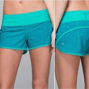 Lululemon Speed Shorts Teal Turquoise Blue Size 6 Gym Running Athletic Stretch